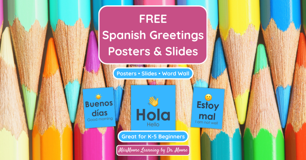 Free Spanish greetings posters and slides for K-5 beginner Spanish learners